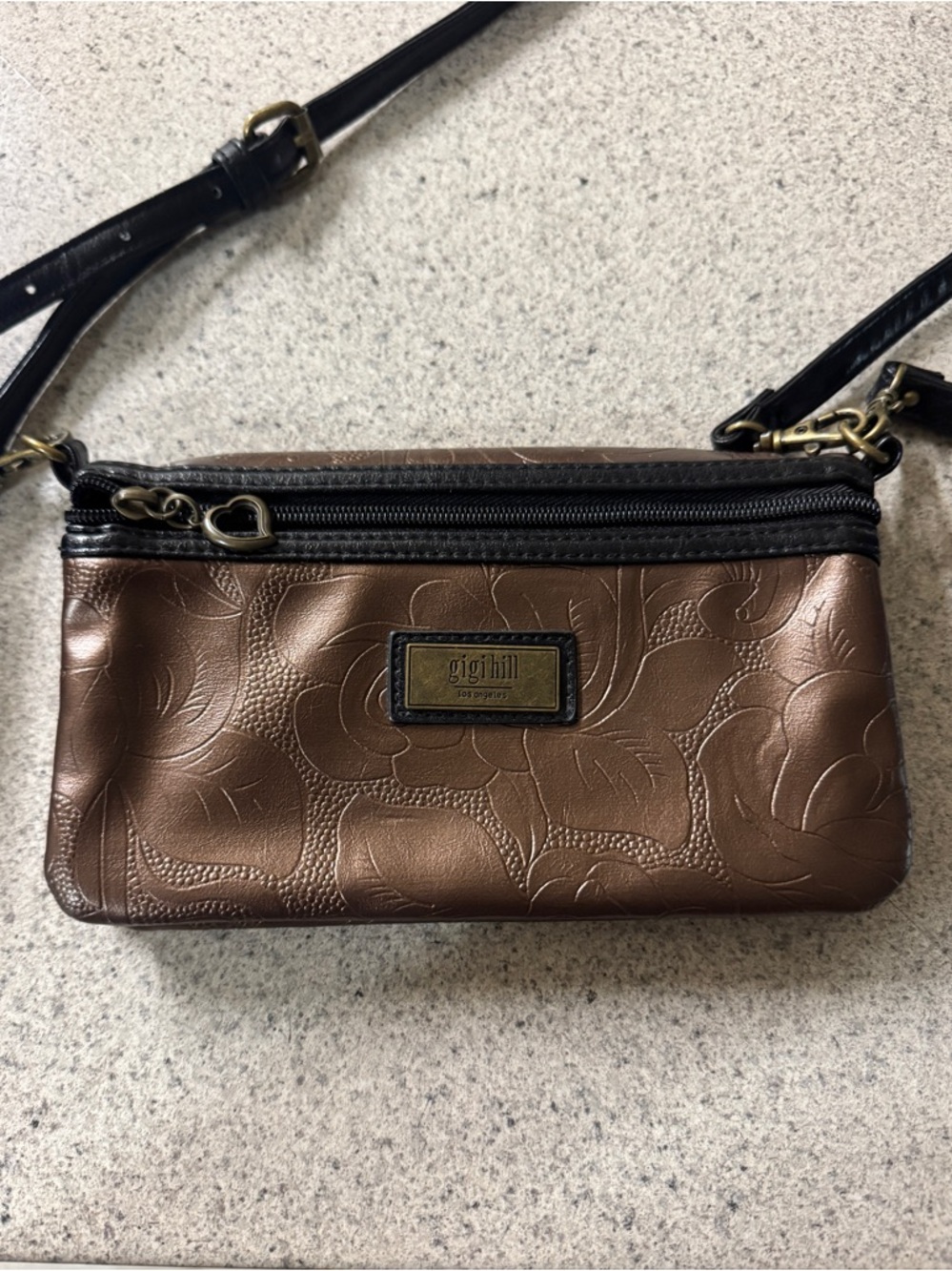 GIGI HILL Bronze Floral Embossed Crossbody Bag